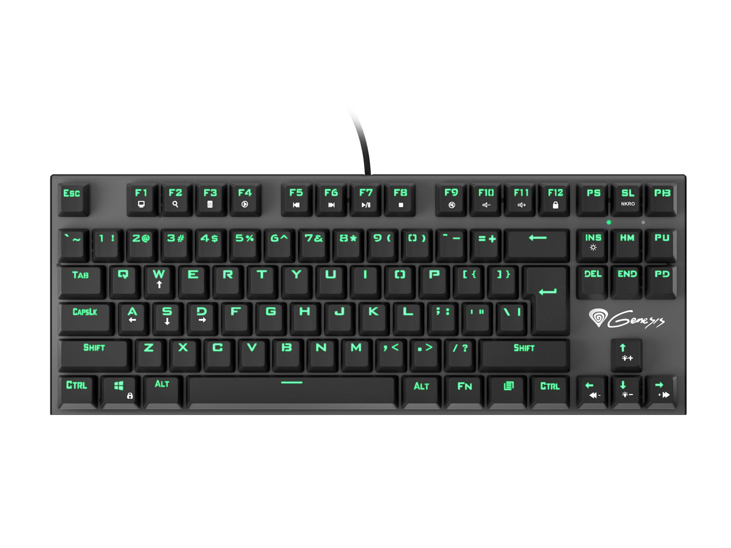 Genesis herní mechanická klávesnice THOR 300/Green light/Outemu Blue/Drátová USB/US layout/Černá