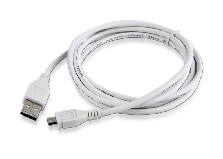 Kabel USB A-B micro, 1,8m, 2.0, bílý high quality