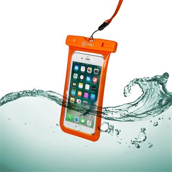 Univerzální voděodolné pouzdro CELLY Splash Bag pro telefony 6,2", oranžové