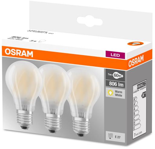 LED žárovka E27 OSRAM A60 7W (60W) teplá bílá (2700K) 3ks