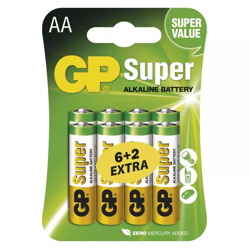 GP alkalická baterie SUPER AA (LR6) 6+2BL