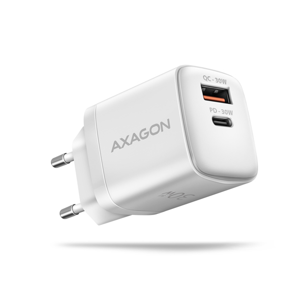 AXAGON ACU-PQ30W Sil nabíječka do sítě 30W, 2x port (USB-A + USB-C), PD3.0/PPS/QC4+/SFC/AFC/Apple