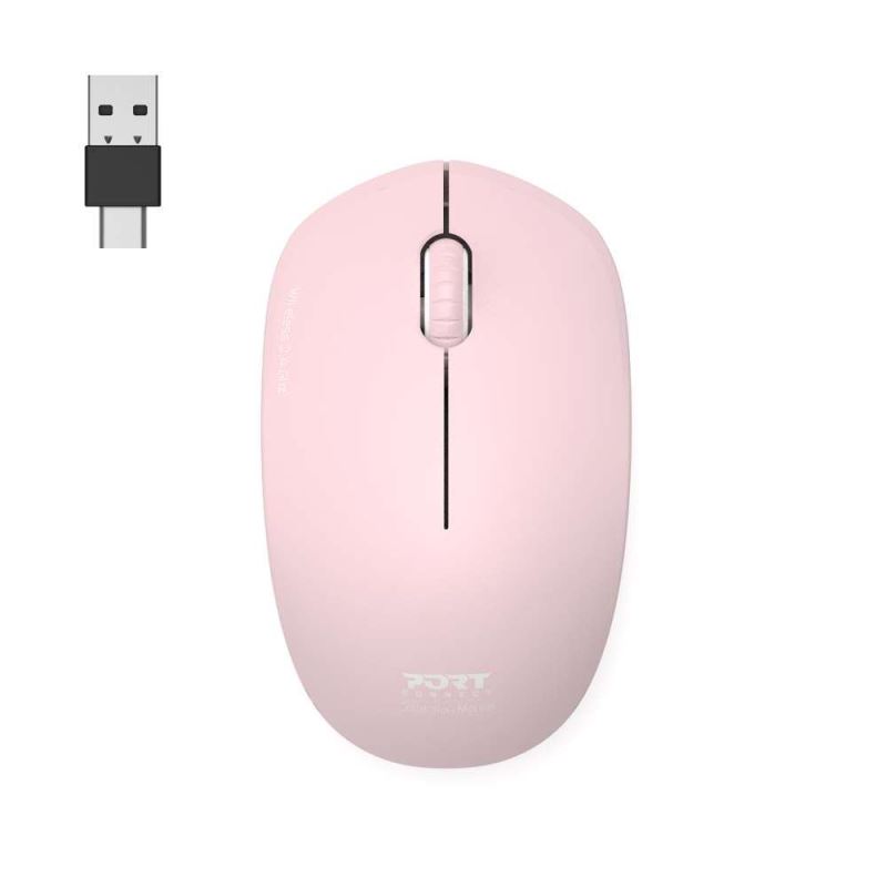 PORT CONNECT bezdrátová myš USB-A/USB-C, růžová