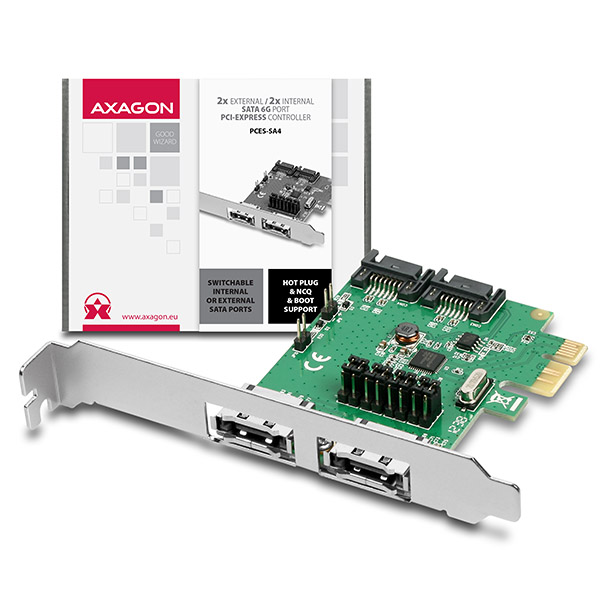 AXAGON PCES-SA4, PCIe řadič - 2x int./ext. SATA III 6G ASMedia