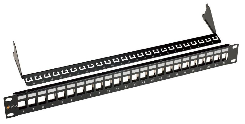 19" modulární neosazený patch panel Solarix 24 portů černý 1U SX24M-0-STP-BK-UNI