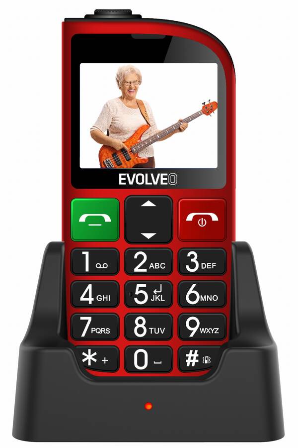 EVOLVEO EasyPhone FM, mobiln&#237; telefon pro seniory s nab&#237;jec&#237;m stoj&#225;nkem (červen&#225; barva)