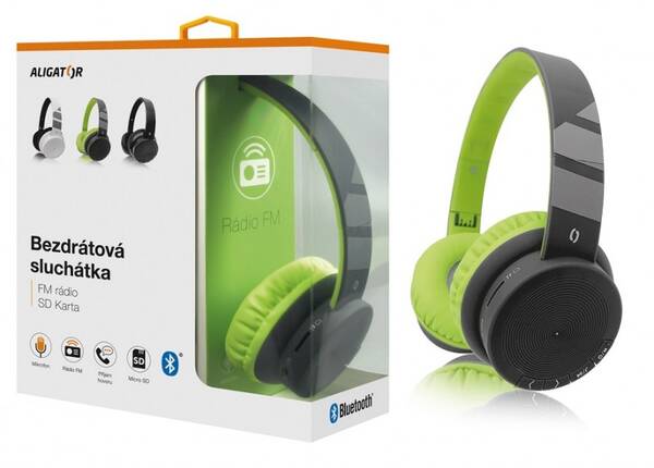 Aligator Bluetooth sluch&#225;tka AH02, FM, SD karta, černo/zelen&#225;
