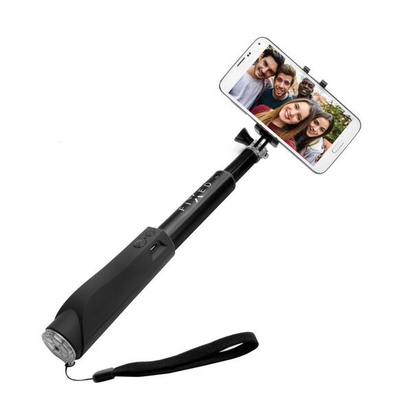 Teleskopick&#253; selfie stick FIXED v luxusn&#237;m hlin&#237;kov&#233;m proveden&#237; s BT spoušt&#237;, čern&#253;