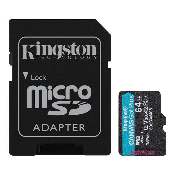 Kingston Canvas Go Plus A2/micro SDXC/64GB/170MBps/UHS-I U3 / Class 10/+ Adapt&#233;r