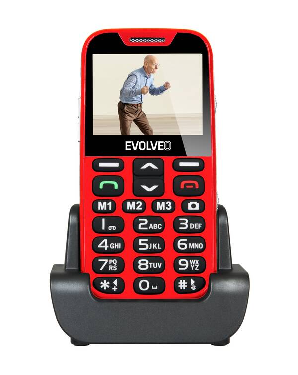 EVOLVEO EasyPhone XD, mobiln&#237; telefon pro seniory s nab&#237;jec&#237;m stoj&#225;nkem (červen&#225; barva)