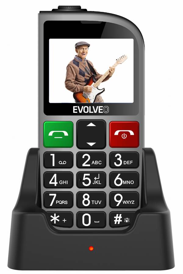 EVOLVEO EasyPhone FM, mobiln&#237; telefon pro seniory s nab&#237;jec&#237;m stoj&#225;nkem (stř&#237;brn&#225; barva)