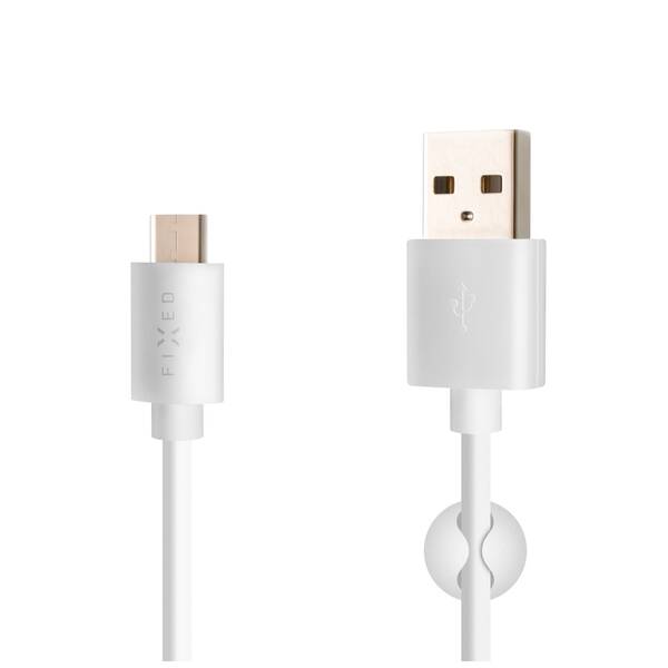 Datov&#253; a nab&#237;jec&#237; kabel FIXED s konektory USB/USB-C, USB 2.0, 1 metr, b&#237;l&#253;