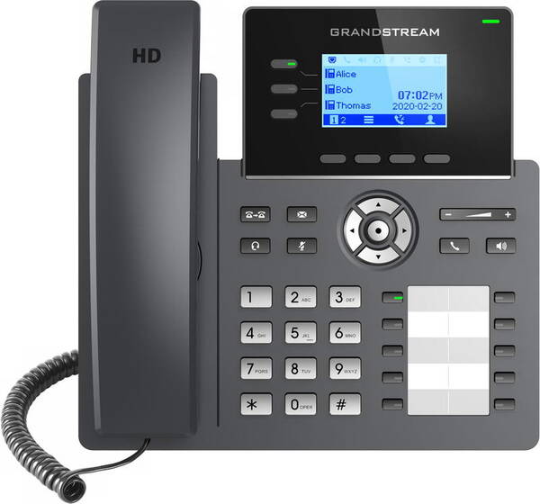 Grandstream GRP2604P SIP telefon, 2,48&quot; LCD podsv. displej, 6 SIP &#250;čty,10BLF tl., 2x1Gbit porty, PoE