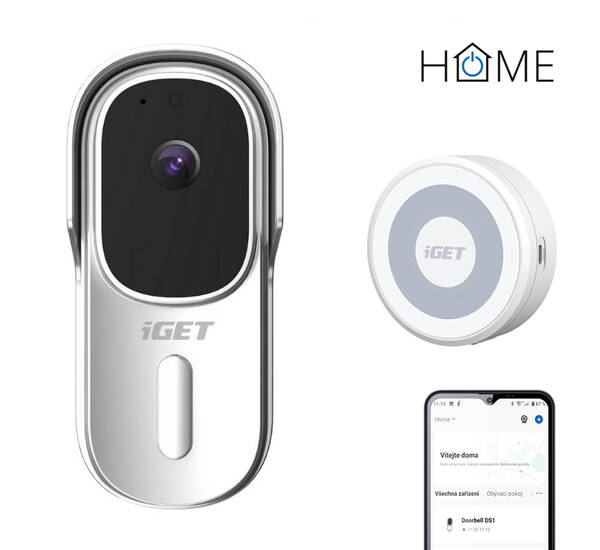 iGET HOME Doorbell DS1 White + CHS1 White - WiFi bateriov&#253; videozvonek, set s reproduktorem, CZ app