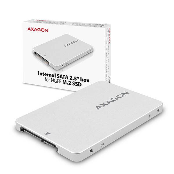 AXAGON RSS-M2SD, SATA - M.2 SATA SSD, intern&#237; 2.5&quot; ALU box, stř&#237;brn&#253;