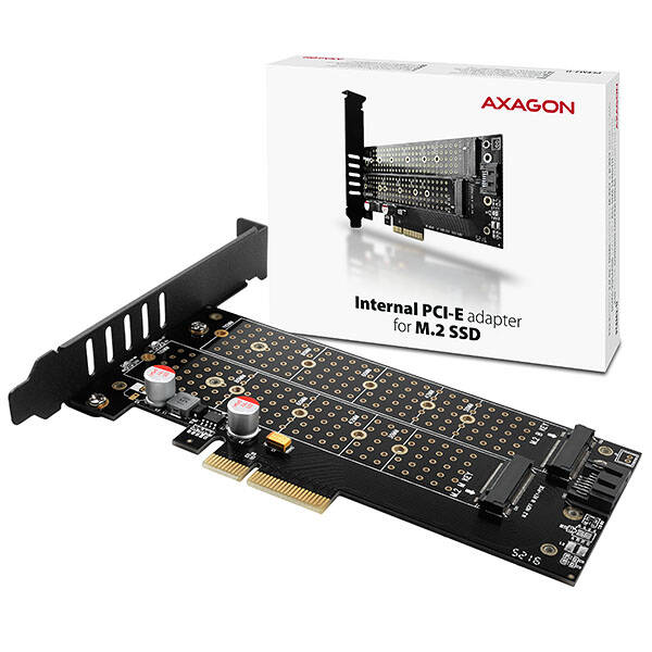 AXAGON PCEM2-D, PCIe x4 - M.2 NVMe M-key + SATA B-key slot adapt&#233;r, vč. LP