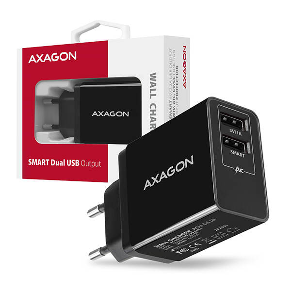 AXAGON ACU-DS16, SMART nab&#237;ječka do s&#237;tě 16W, 2x USB-A port, 5V/2.2A + 5V/1A