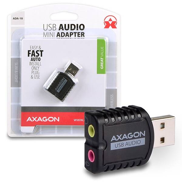 AXAGON ADA-10, USB 2.0 - extern&#237; zvukov&#225; karta MINI, 48kHz/16-bit stereo, vstup USB-A