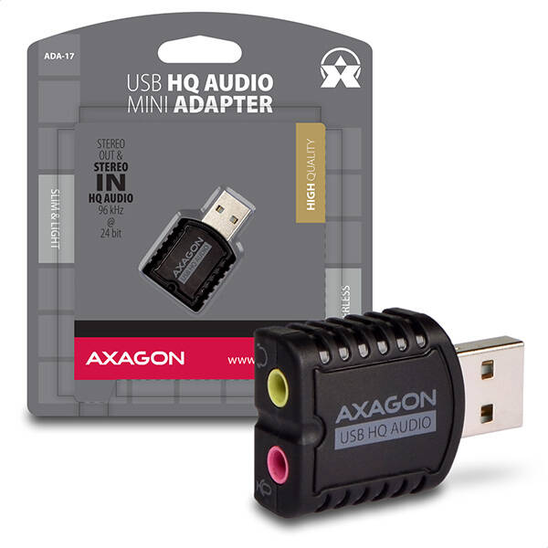 AXAGON ADA-17, USB 2.0 - extern&#237; zvukov&#225; karta HQ MINI, 96kHz/24-bit stereo, vstup USB-A
