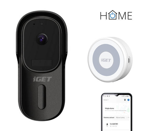 iGET HOME Doorbell DS1 Black + CHS1 White - WiFi bateriov&#253; videozvonek, set s reproduktorem, CZ app