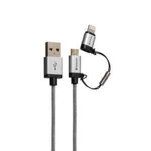 Micro USB + Lightning Cable - Sync &amp; Charge 120cm Silver