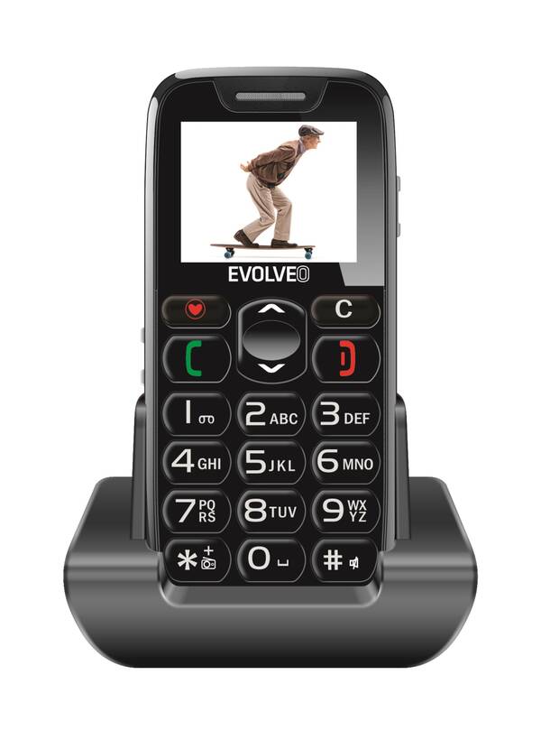 EVOLVEO EasyPhone, mobiln&#237; telefon pro seniory s nab&#237;jec&#237;m stoj&#225;nkem (čern&#225; barva)