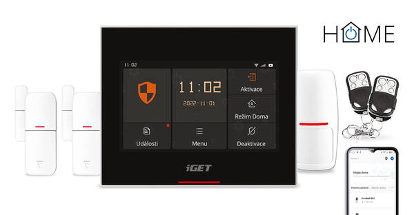 iGET HOME X5 - Inteligentn&#237; Wi-Fi/GSM alarm, v aplikaci i ovl&#225;d&#225;n&#237; IP kamer a z&#225;suvek, Android, iOS
