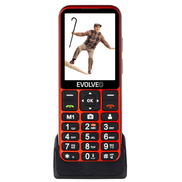 EVOLVEO EasyPhone LT, mobiln&#237; telefon pro seniory s nab&#237;jec&#237;m stoj&#225;nkem (červen&#225; barva)
