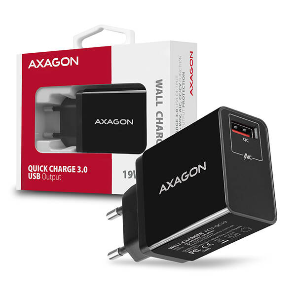 AXAGON ACU-QC19, QC nab&#237;ječka do s&#237;tě 19W, 1x USB-A port, QC3.0/AFC/FCP/SMART, čern&#225;