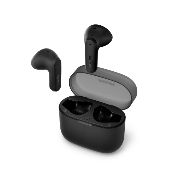 True Wireless sluchátka Philips TAT2139 v černém provedení s nabíjecím pouzdrem